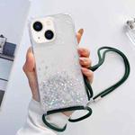 For iPhone 14 Plus Lanyard Glitter Epoxy Clear Phone Case (Dark Green)