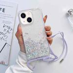 For iPhone 14 Plus Lanyard Glitter Epoxy Clear Phone Case (Purple)