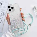 For iPhone 14 Pro Lanyard Glitter Epoxy Clear Phone Case(Blue)