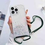 For iPhone 14 Pro Lanyard Glitter Epoxy Clear Phone Case(Dark Green)