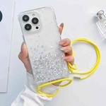 For iPhone 14 Pro Max Lanyard Glitter Epoxy Clear Phone Case (Yellow)