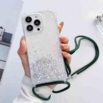 For iPhone 13 Pro Lanyard Glitter Epoxy Clear Phone Case (Dark Green)