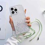 For iPhone 12 / 12 Pro Lanyard Glitter Epoxy Clear Phone Case(Green)