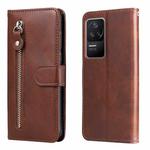For Xiaomi Redmi K40S / Poco F4 Fashion Calf Texture Zipper Horizontal Flip Leather Phone Case(Brown)
