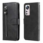 For Xiaomi 12X Fashion Calf Texture Zipper Horizontal Flip Leather Phone Case(Black)