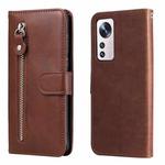 For Xiaomi 12X Fashion Calf Texture Zipper Horizontal Flip Leather Phone Case(Brown)