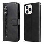 For iPhone 14 Pro Max Fashion Calf Texture Zipper Horizontal Flip Leather Phone Case (Black)