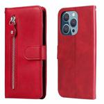 For iPhone 14 Pro Fashion Calf Texture Zipper Horizontal Flip Leather Phone Case(Red)