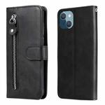 For iPhone 14 Plus Fashion Calf Texture Zipper Horizontal Flip Leather Phone Case (Black)