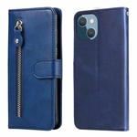 For iPhone 14 Plus Fashion Calf Texture Zipper Horizontal Flip Leather Phone Case (Blue)