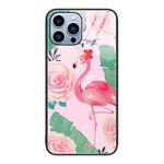 For iPhone 14 Pro Max Colorful Painted Glass Phone Case (Flamingo)