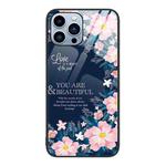 For iPhone 14 Pro Max Colorful Painted Glass Phone Case (Flower)