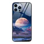 For iPhone 14 Pro Max Colorful Painted Glass Phone Case (Moon Hill)