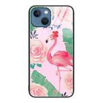 For iPhone 14 Plus Colorful Painted Glass Phone Case (Flamingo)