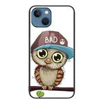 For iPhone 14 Plus Colorful Painted Glass Phone Case (Owl)