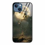 For iPhone 14 Plus Colorful Painted Glass Phone Case (Moon)