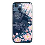 For iPhone 14 Plus Colorful Painted Glass Phone Case (Flower)