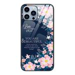 For iPhone 13 Pro Max Colorful Painted Glass Phone Case (Flower)
