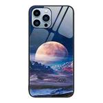 For iPhone 13 Pro Max Colorful Painted Glass Phone Case (Moon Hill)