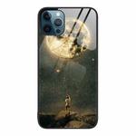 For iPhone 12 Pro Max Colorful Painted Glass Phone Case(Moon)