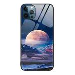 For iPhone 12 Pro Max Colorful Painted Glass Phone Case(Moon Hill)