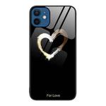For iPhone 12 / 12 Pro Colorful Painted Glass Phone Case(Black Love)