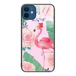 For iPhone 12 / 12 Pro Colorful Painted Glass Phone Case(Flamingo)