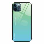 For iPhone 12 Pro Max Gradient Color Glass Case(Green Cyan)