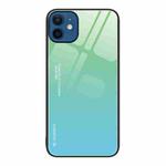 For iPhone 12 Gradient Color Glass Case(Green Cyan)