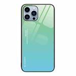 For iPhone 13 Pro Gradient Color Glass Case (Green Cyan)