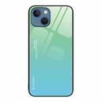 For iPhone 13 Gradient Color Glass Case(Green Cyan)