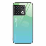 For OnePlus 10 Pro Gradient Color Glass Case(Green Cyan)