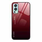 For OnePlus Nord 2 5G Gradient Color Glass Case(Red Black)