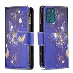 For Motorola Moto G42 4G Colored Drawing Pattern Zipper Leather Phone Case(Purple Butterfly)