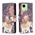 For Realme C30 Colored Drawing Pattern Zipper Leather Phone Case(Flower Elephants)