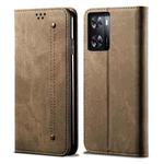 For Realme V23 / Narzo 50 / Oppo A77 5G / A57 4G Denim Texture Casual Style Horizontal Flip Leather Phone Case(Khaki)