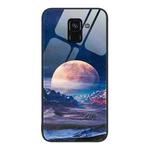 For Samsung Galaxy A8+ 2018 Colorful Painted Glass Phone Case(Moon Hill)