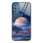 For Samsung Galaxy M52 5G Colorful Painted Glass Phone Case(Moon Hill)