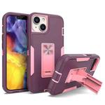 For iPhone 14 Plus Magnetic Holder Phone Case (Purple Red + Rose Gold)