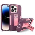 For iPhone 14 Pro Magnetic Holder Phone Case(Purple Red + Rose Gold)