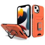 For iPhone 14 Card Shield Magnetic Holder Phone Case (Orange)