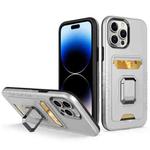 For iPhone 14 Pro Max Card Shield Magnetic Holder Phone Case (Silver)