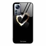 For Xiaomi 12 Pro Colorful Painted Glass Phone Case(Black Love)