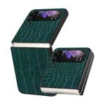 For Samsung Galaxy Z Flip3 5G Leather Shockproof Protective Phone Case(Green Crocodile Texture)