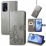 For OPPO A16e Four-leaf Clasp Embossed Buckle Leather Phone Case(Grey)