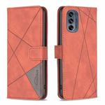 For Motorola Moto G62 Magnetic Buckle Rhombus Texture Leather Phone Case(Brown)