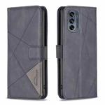 For Motorola Moto G62 Magnetic Buckle Rhombus Texture Leather Phone Case(Black)