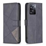 For OPPO A57 4G Magnetic Buckle Rhombus Texture Leather Phone Case(Black)