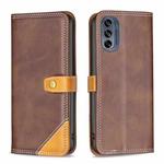 For Motorola Moto G62 Color Matching Double Sewing Thread Leather Phone Case(Brown)