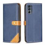 For Motorola Moto G62 Color Matching Double Sewing Thread Leather Phone Case(Blue)